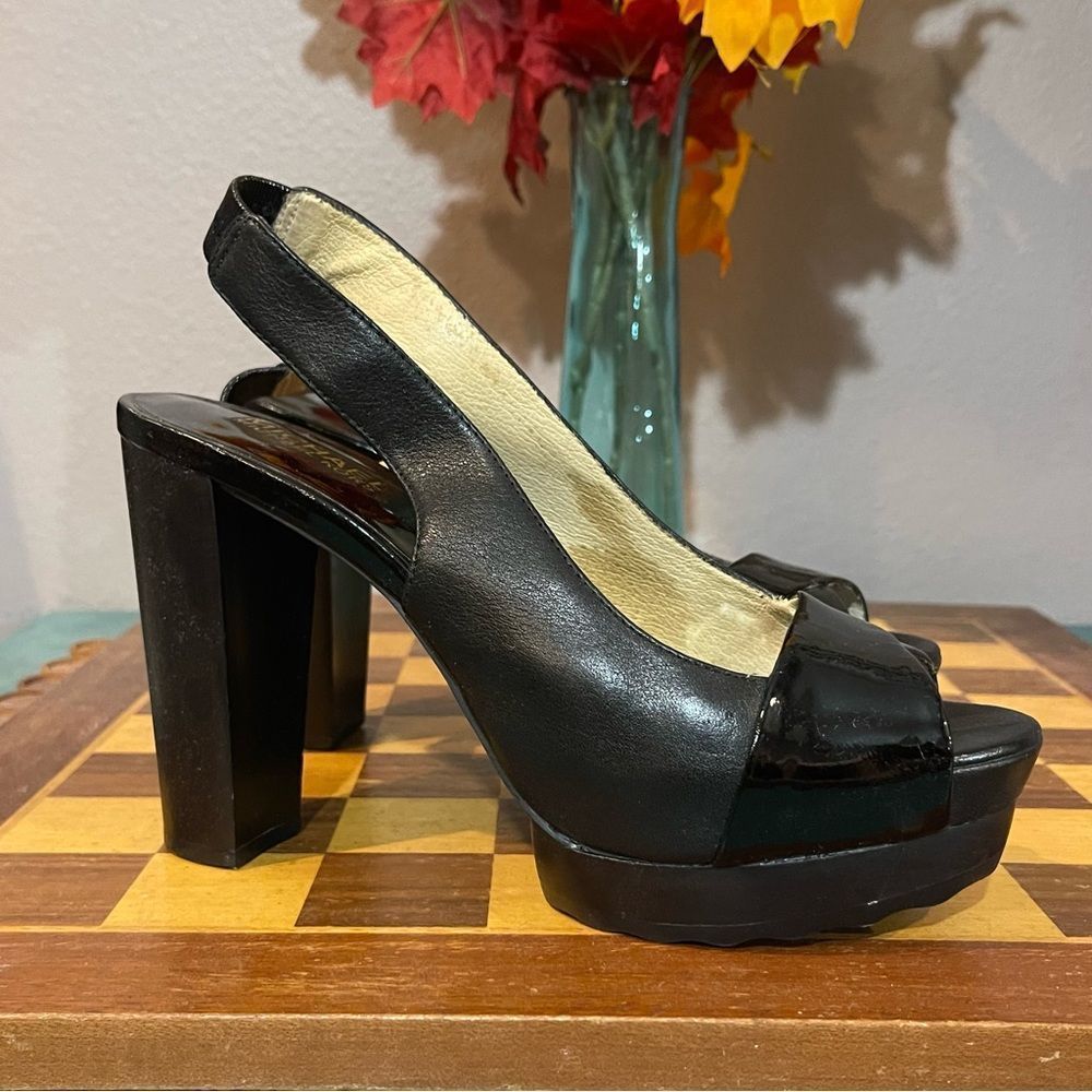Michael Kors black sling back chunky heels